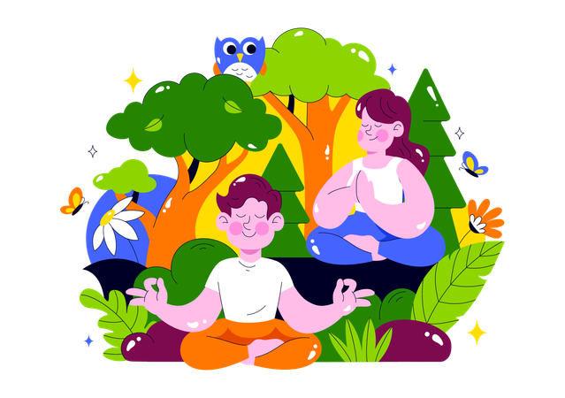 Couple taking Forest Bathing  Illustration