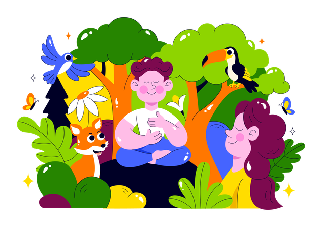 Couple taking Forest Bathing  Illustration