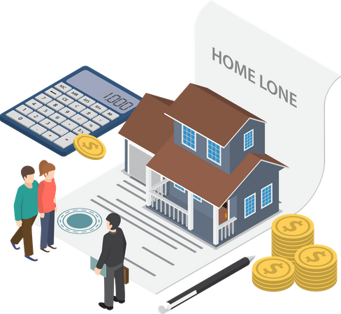 Couple taking home loan to purchase real estate Illustration
