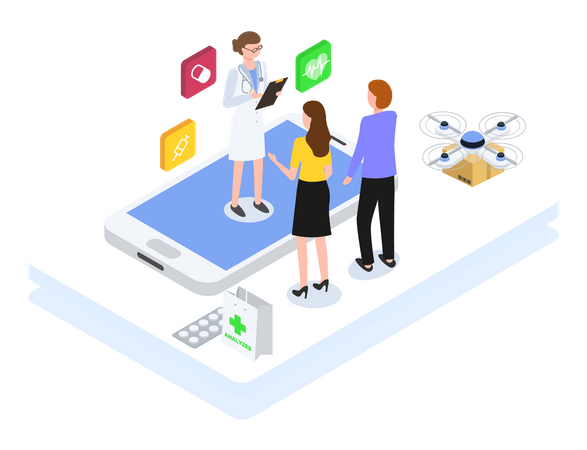 Couple taking online doctor consultation  Illustration