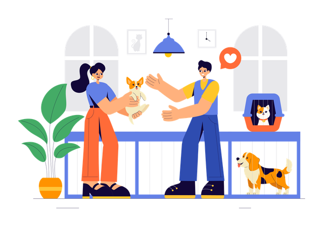 Couple taking pet care  Illustration