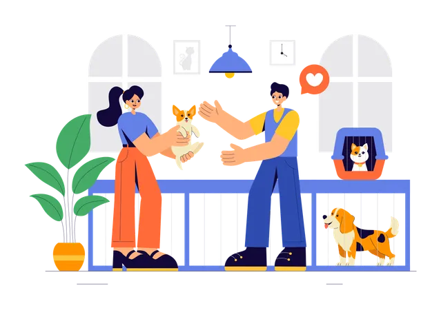 Couple taking pet care  Illustration