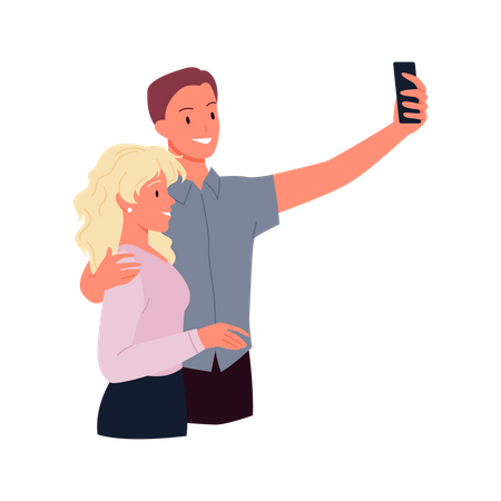 Couple taking photo on mobile  Illustration