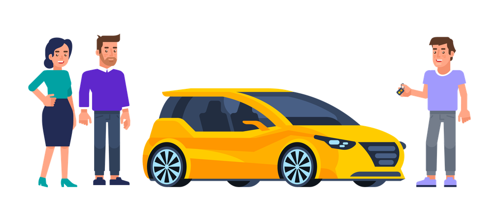 Couple taking rental car  Illustration