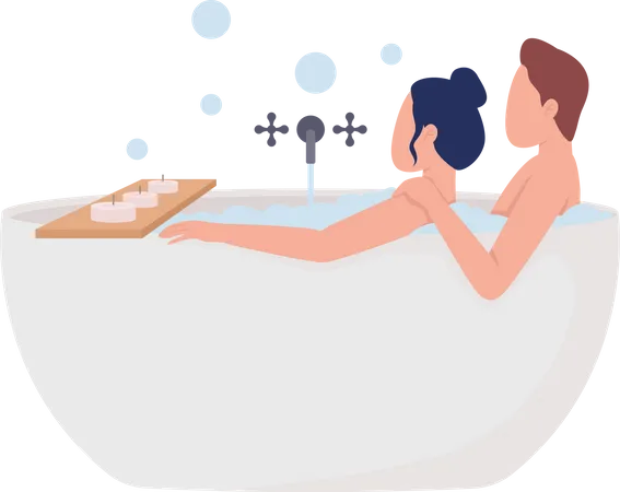 Couple taking romantic bath Illustration