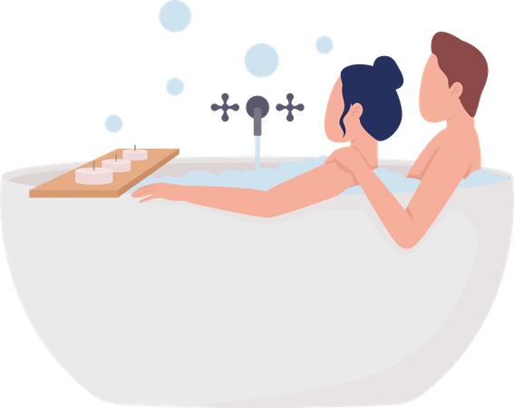 Couple taking romantic bath  Illustration