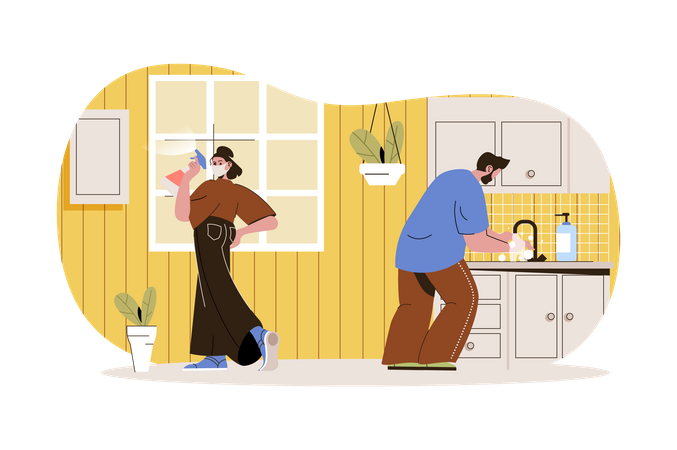 Couple taking safety measures  イラスト