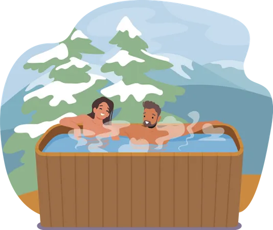 Couple taking sauna bath  Illustration