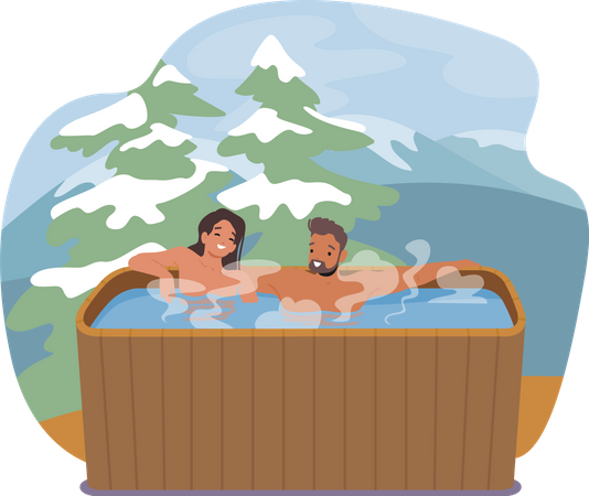 Couple taking sauna bath  Illustration