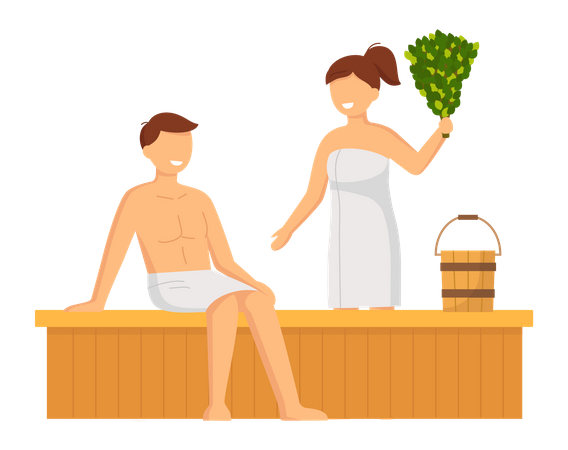 Couple taking sauna bath  Illustration