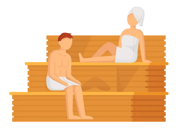 Couple taking sauna spa  Illustration