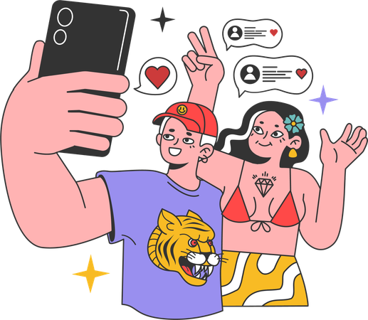 Couple taking selfie  일러스트레이션