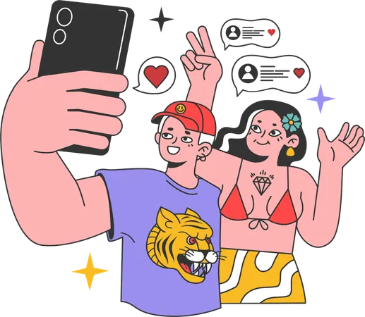 Couple taking selfie  일러스트레이션