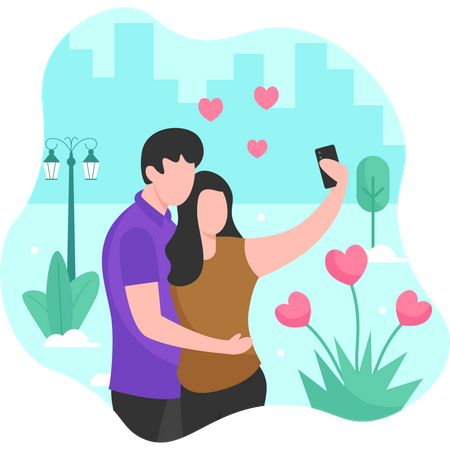 Couple taking selfie at park  Illustration