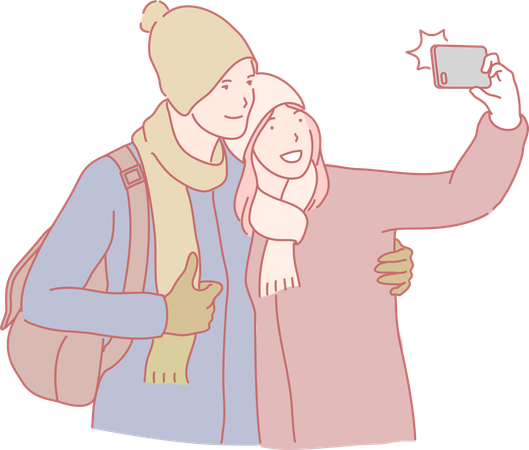 Couple Taking Selfie  Illustration