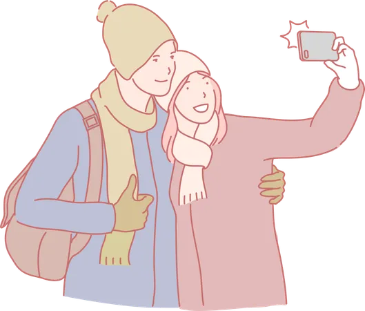 Couple Taking Selfie  Illustration