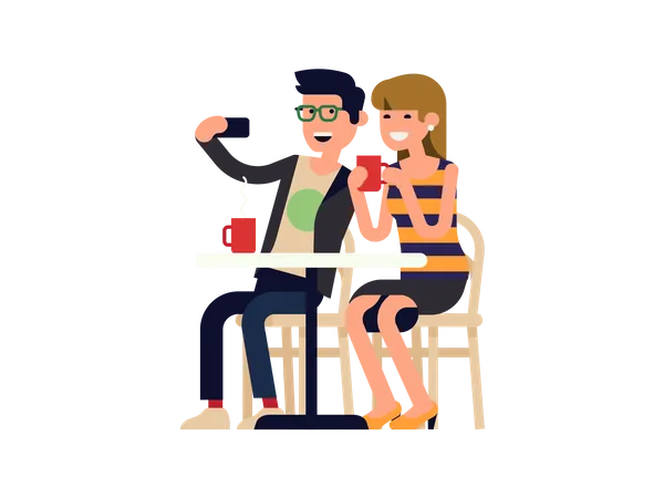 Couple taking selfie  Illustration