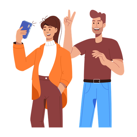 Couple Taking Selfie  Illustration