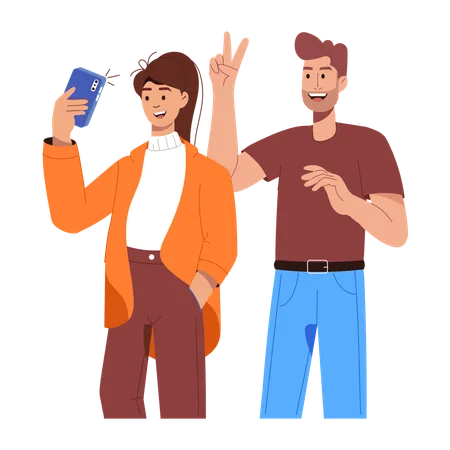 Couple Taking Selfie  Illustration