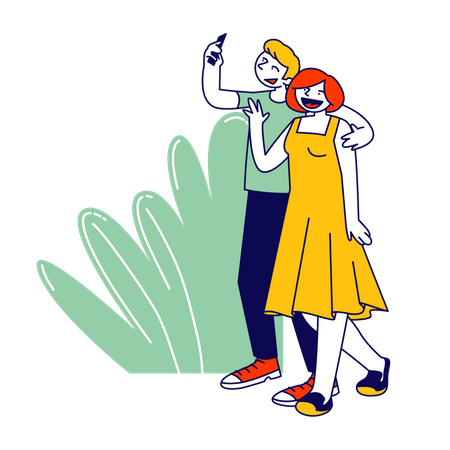 Couple taking selfie  Illustration