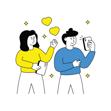 Couple Taking Selfie  Illustration