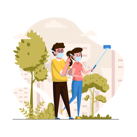 Couple taking selfie  Illustration