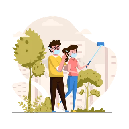 Couple taking selfie  Illustration