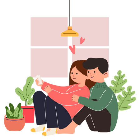 Couple taking selfie  Illustration