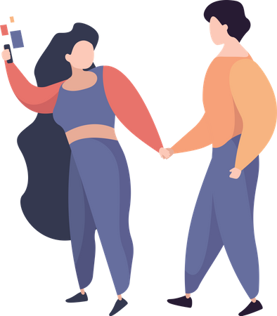 Couple Taking Selfie  Illustration