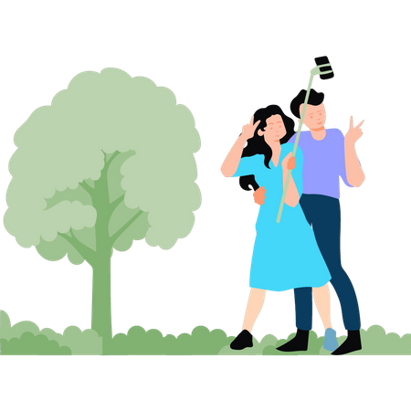 Couple taking selfie in park  Illustration