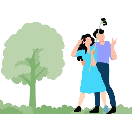 The Couple Is Taking A Selfie Illustration