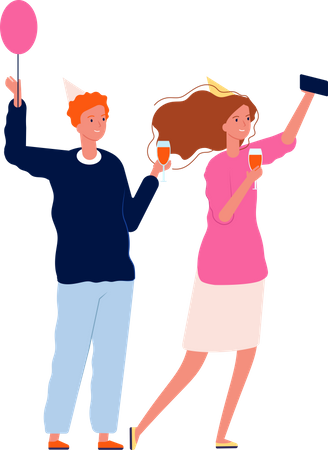 Couple taking selfie in party  Illustration