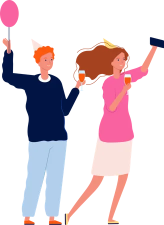 Couple taking selfie in party  Illustration