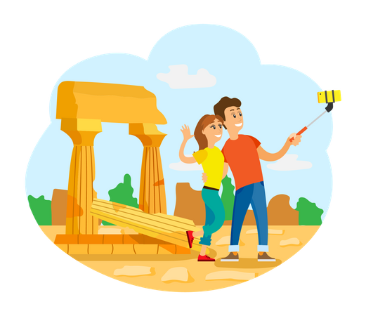 Couple taking selfie on Vacation  Illustration