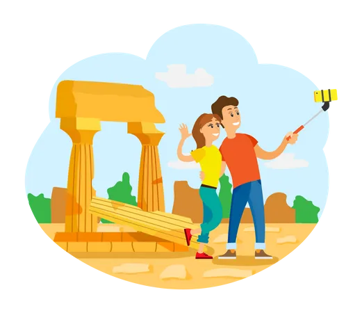 Couple taking selfie on Vacation  Illustration