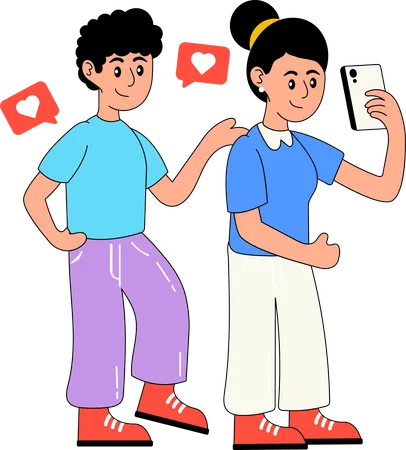 Couple Taking Selfie together  Illustration