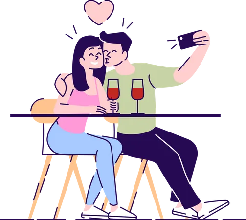Couple taking selfie while kissing Illustration