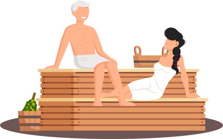 Couple taking steam bath  Illustration