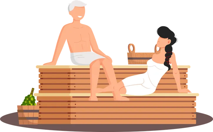 Couple taking steam bath  Illustration