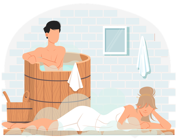 Couple taking steam bath together  Illustration