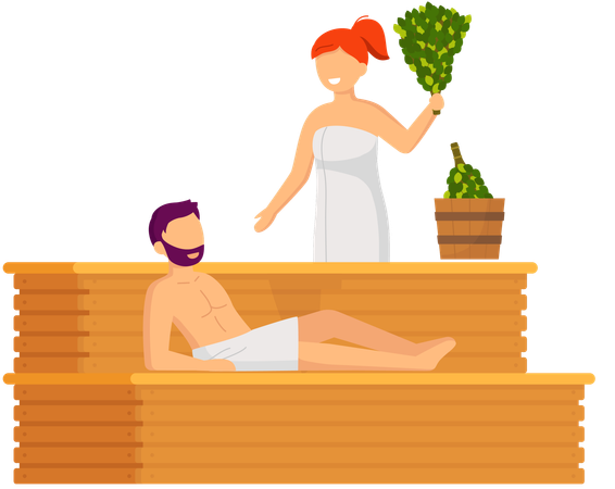 Couple taking steam bath together  Illustration