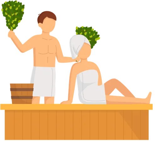 Couple taking steam bath together  Illustration