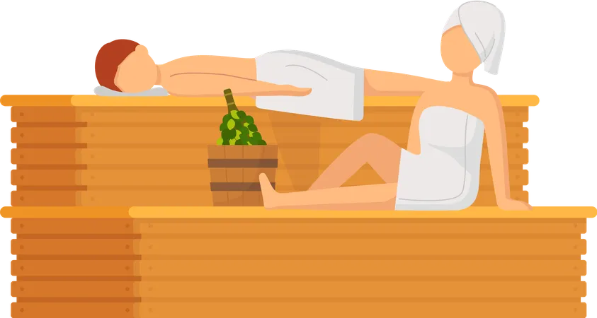 Couple taking steam bath together  Illustration