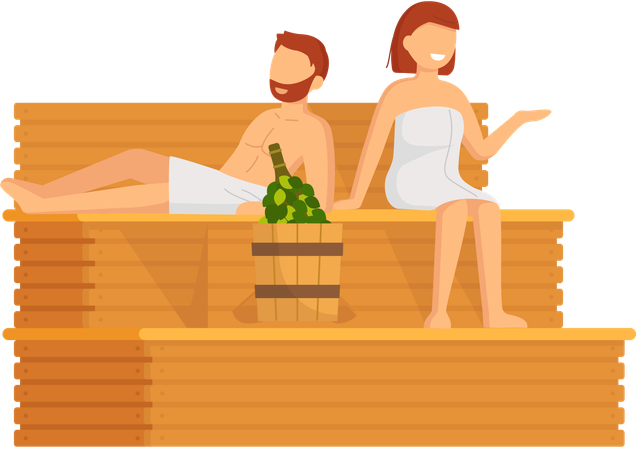 Couple taking steam bath together  Illustration