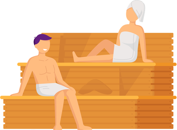 Couple taking steam bath together  Illustration