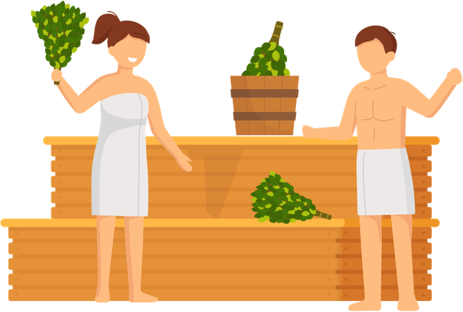 Couple taking steam bath together  Illustration