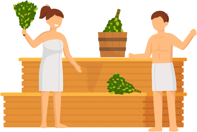 Couple taking steam bath together  Illustration