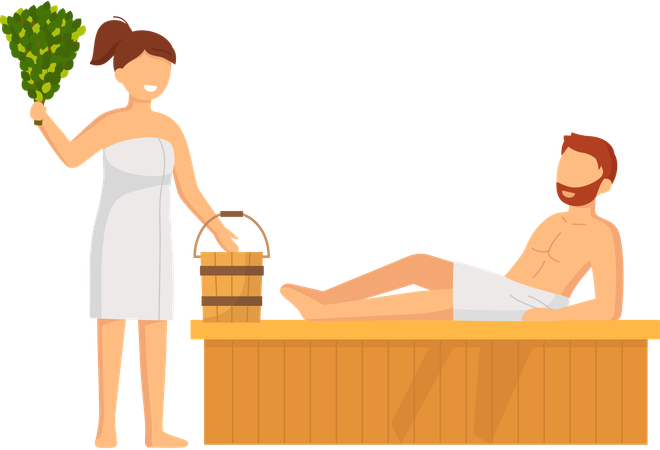 Couple taking steam bath together  Illustration