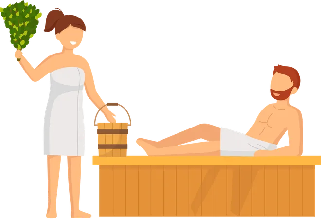 Couple taking steam bath together  Illustration