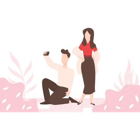 The Couple Taking Their Selfies Illustration